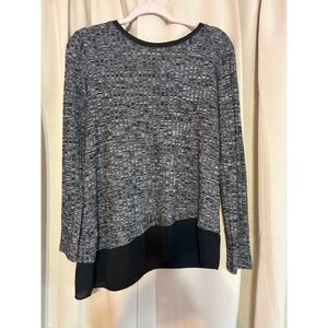 Simply Vera Vera Wang Womens Large Grey Black Textured Knit Mixed Media Top L